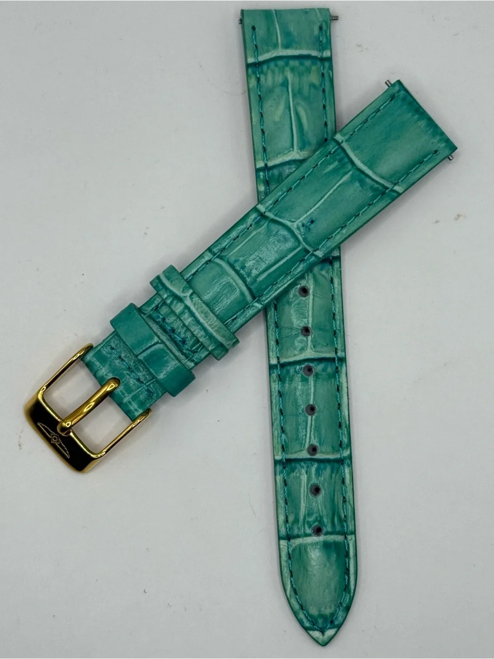Invicta 16mm Teal Alligator Embossed Leather Watch Band Gold Tone Buckle